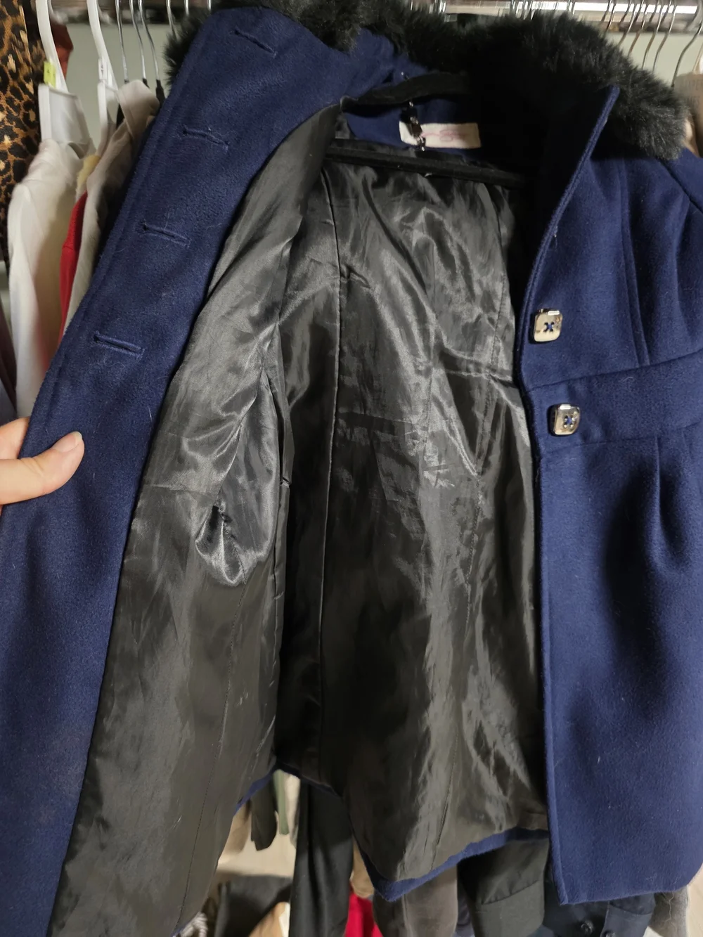 Girls' Size 6 Navy Jessica Simpson Coat with Faux Fur Collar